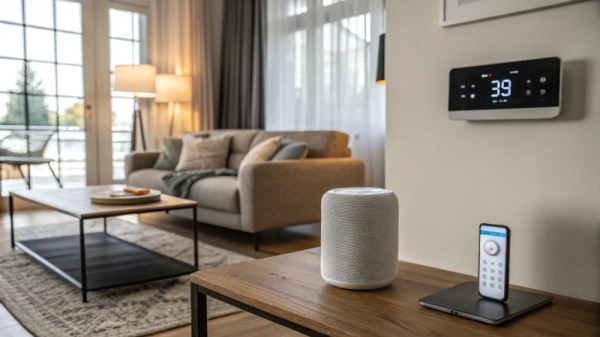 Modern living room with smart devices