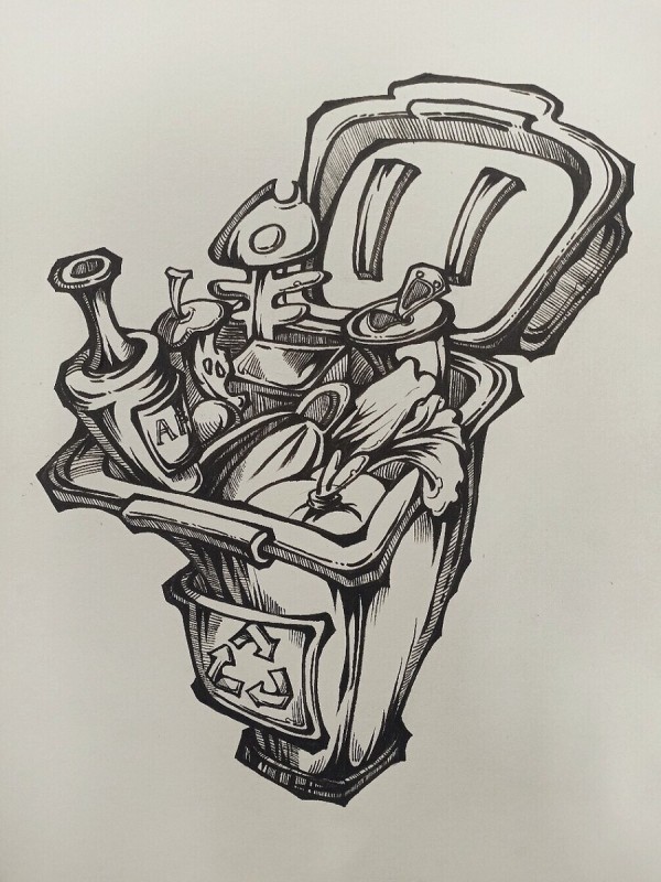 黑白画装饰环保垃圾桶