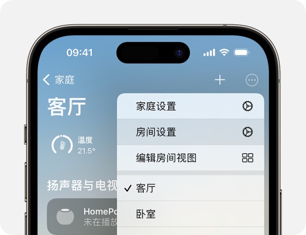 在轻点或点按“更多”按钮后,“房间设置”显示在“家庭设置”下方