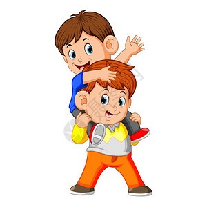 一个快乐的小男孩带着她的兄弟高清图片