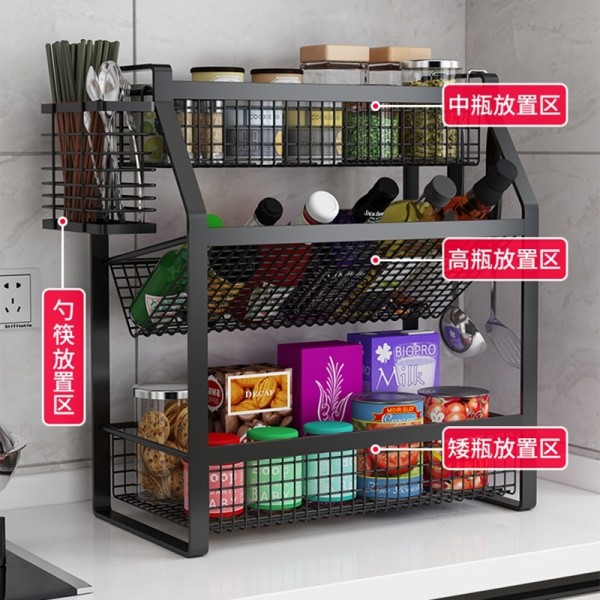 厨房置物架台面油盐酱醋佐料调味品收纳架酱油瓶多功能调料架高清大图
