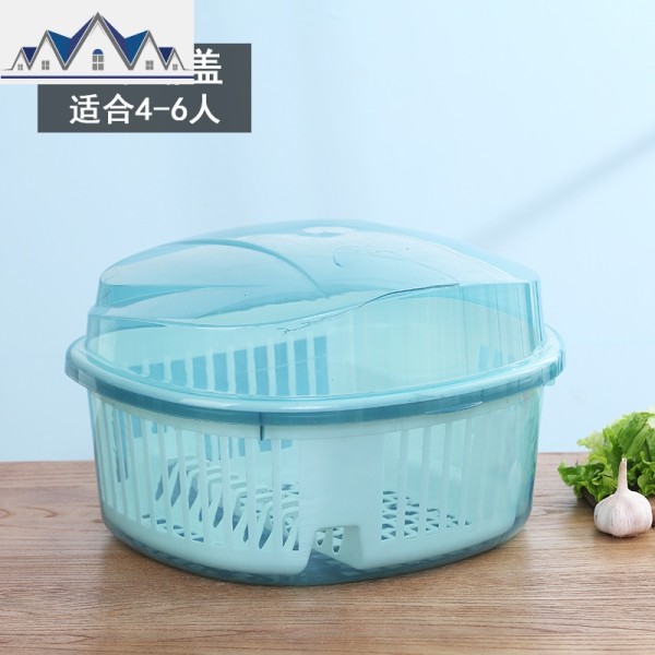 厨房家用带盖碗盆碗碟置物架塑料碗柜装碗筷收纳盒放碗箱沥水碗架_15_130 1904碗盆大号-蓝色透明底