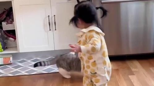 猫咪和小宝宝吵架，全家笑疯了，猫咪的动作实在太搞笑了！