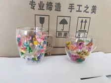 高硼硅带把双层杯干花双层杯耐热玻璃杯