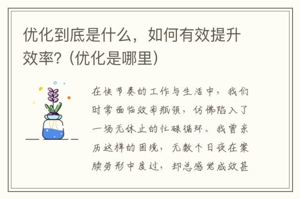 优化到底是什么，如何有效提升效率？(优化是哪里)