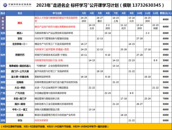 时初咨询中国标杆学习俱乐部公开课表