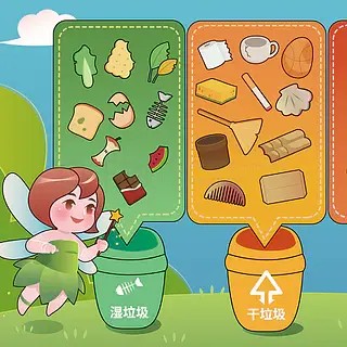 垃圾分类干湿垃圾有害垃圾可回收物矢量插画