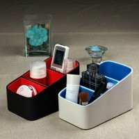 品地配色三格化妆品收纳盒 桌面遥控器收纳盒 名片办公用品收纳