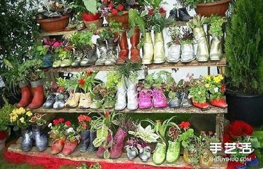 废旧鞋子制作花盆的方法 旧鞋子DIY花盆教程 - www.shouyihuo.com