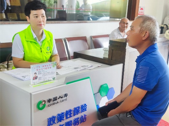 工作人员为村民提供政策性保险咨询服务。（受访者供图）
