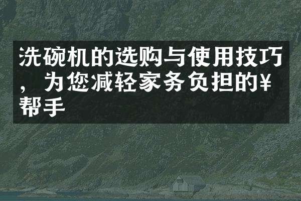 洗碗机的选购与使用技巧，为您减轻家务负担的好帮手