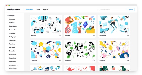 PixelsMarket | 15000+ 免费插图插画素材资源-Boss设计