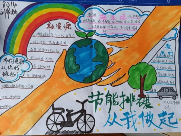 八年级b部节能减排手抄报精品展宣传画师生世界