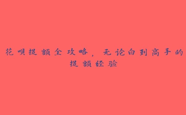 花呗提额全攻略,无论白到高手的提额经验