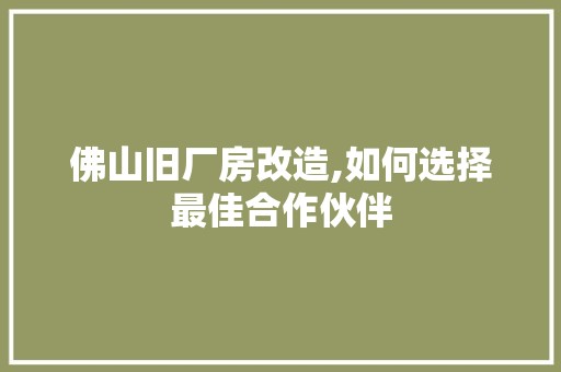 佛山旧厂房改造,如何选择最佳合作伙伴 空间布局
