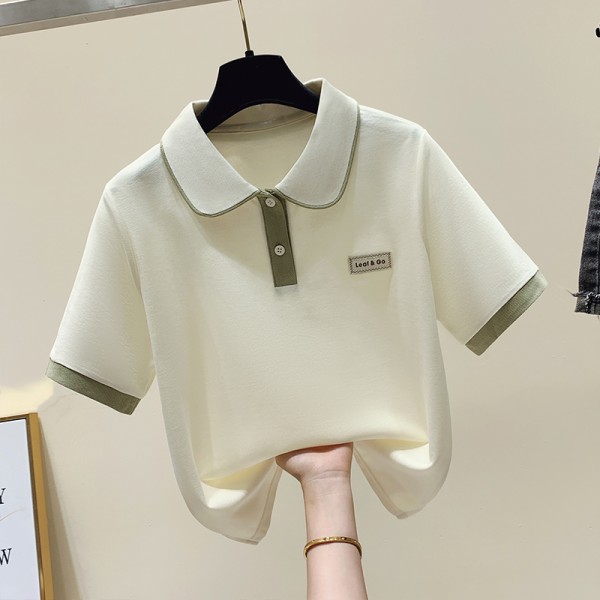polo领女士纯棉t恤女2023年新款夏季设计感小众洋气减龄短袖上衣