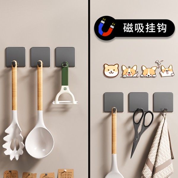 磁吸挂钩厨房冰箱边侧强力磁铁小挂钩门后吸铁石无痕粘钩挂锅铲架