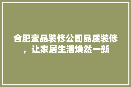 合肥壹品装修公司品质装修，让家居生活焕然一新 室内设计