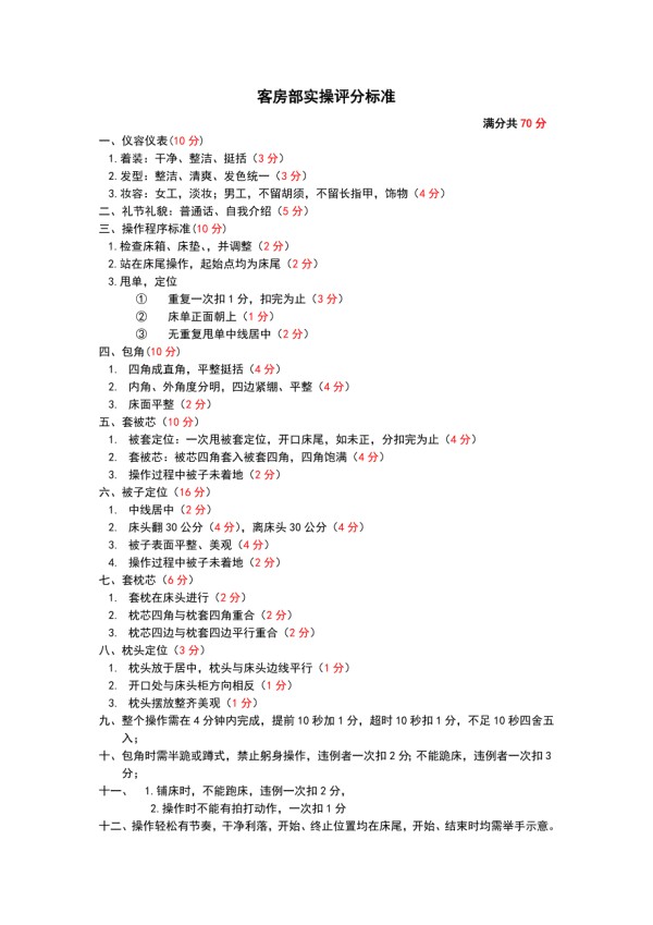 客房部实操评分标准.doc_第1页