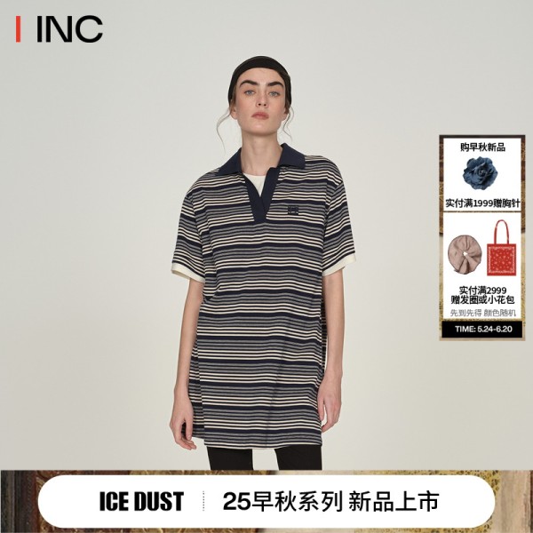 红色白条 S ICEDUST 25PF秋季新款条纹POLO领短袖连衣裙女短款T恤裙子IINC 950.4元