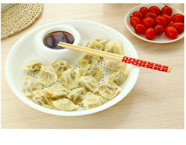 创意塑料饺子盘一个装 厨房沥水双层盘子 带醋碟饺盘包子盘水果盘