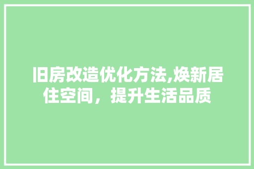 旧房改造优化方法,焕新居住空间，提升生活品质