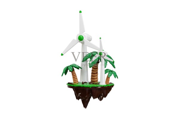 风力涡轮机图标 3D 渲染 可再生风能的概念，绿色和替代环保能源图标矢量插图照片摄影图片
