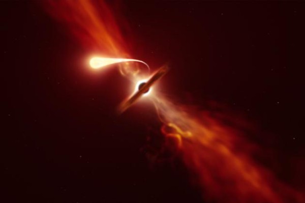 一颗恒星正在被超大质量黑洞的强大引力所破坏(想象图)