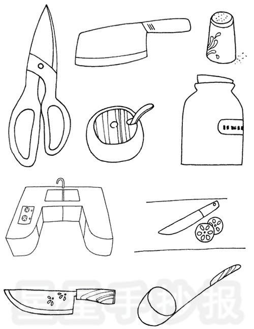 星星报 简笔画 日常用品简笔画 正文内容厨房里有许多的工具和小