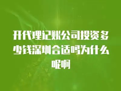 开代理记账公司投资多少钱深圳合适吗为什么呢啊