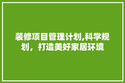 装修项目管理计划,科学规划，打造美好家居环境 奢华