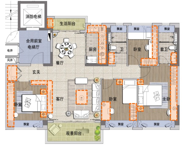 另外,面对突如其来的疫情,碧桂园还积极调动旗下子公司安心加、现代筑美、创喜邦盛等提供健康家居升级全方案,为健康住宅引入智能净水、智能新风系统、紫外线消毒灯、智能杀菌牙刷架、智能杀菌鞋柜等新产品。图:碧桂园健康住宅智能化配置