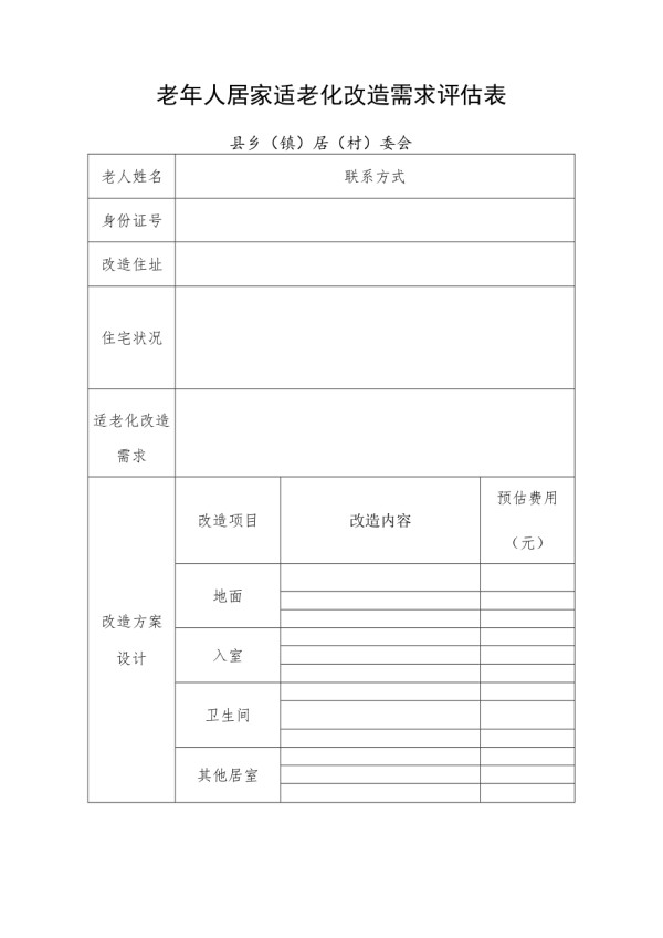 老年人居家适老化改造需求评估表.docx_第1页