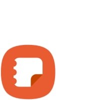 Samsung Notes徽標。這是一張白色的筆記本紙疊成橙色背景的程式化的渲染