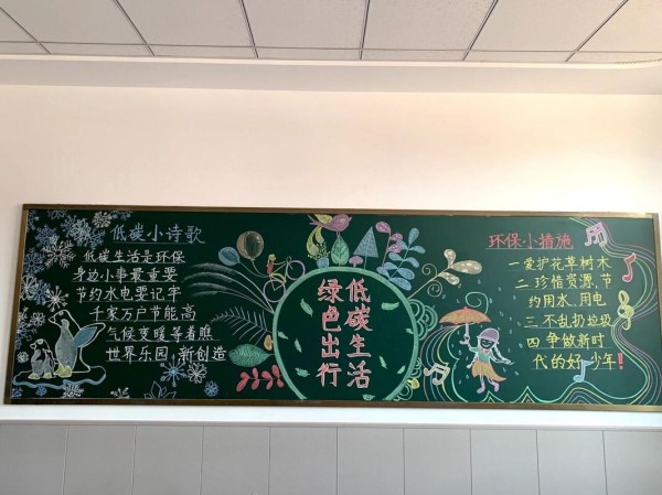 黑板报绿色出行低碳生活新学期新板报
