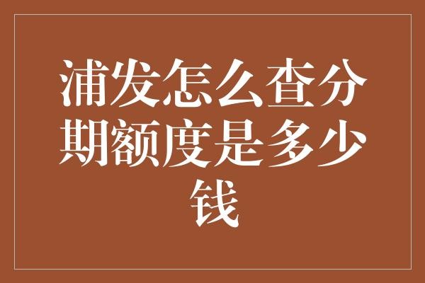 浦发怎么查分期额度是多少钱