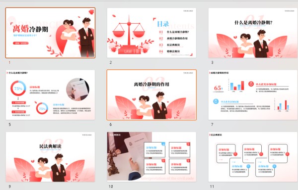 离婚冷静期民法典婚姻法解读(法律系教学授课PPT模板)