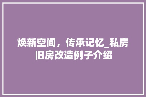 焕新空间，传承记忆_私房旧房改造例子介绍