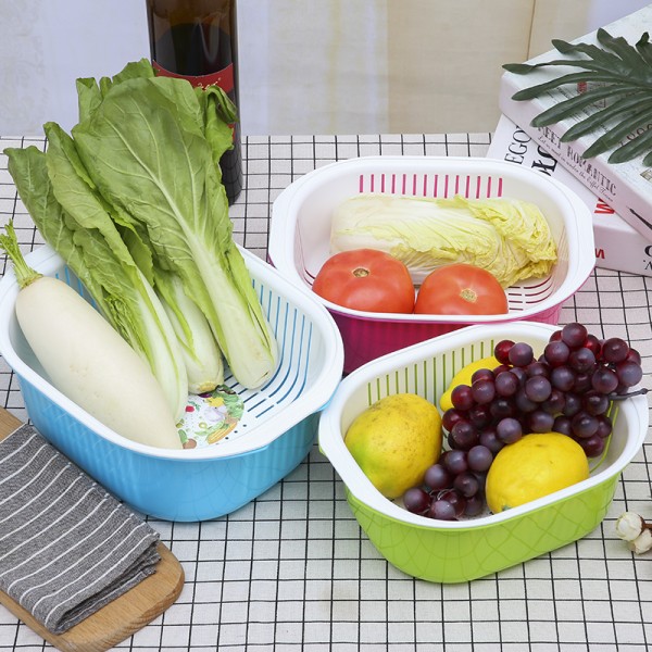 厨房洗菜篮双层滤淘漏盆居家塑料滴水筛子闪电用沥水篮