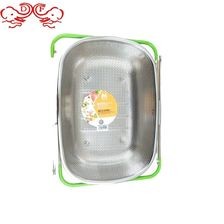 DF99049可调节收纳水槽沥水伸缩篮折叠洗菜篮厨房洗菜盆淘菜篮不锈钢密孔篮方形米孔篮DF trading house