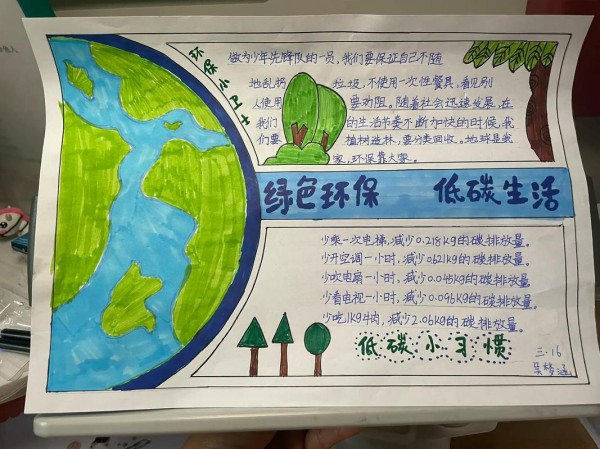 手抄报作业绿色出行低碳又环保环保主题绘画抖音