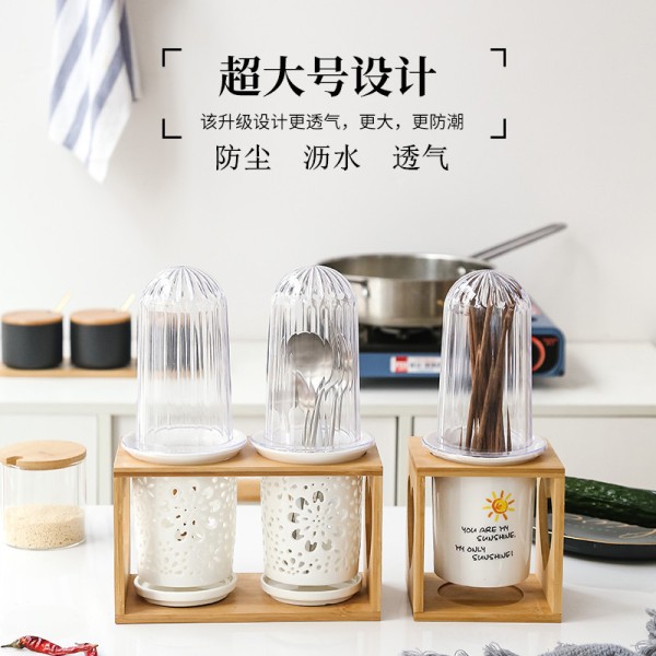 创意陶瓷防尘筷子筒带盖子烘焙精灵筷子笼透气挂筷子筒