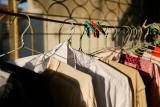 colorful clothes drying on outdoor rack