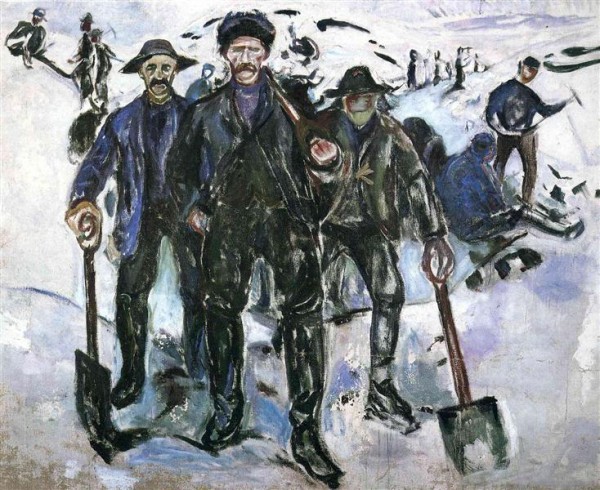蒙克,《雪中的工人》,1913-1915