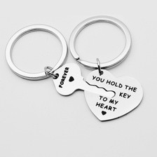 跨境热销You Hold The key to 情侣不锈钢钥匙扣爱心钥匙吊牌链