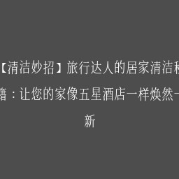 【清洁妙招】旅行达人的居家清洁秘籍：让您的家像五星酒店一样焕然一新