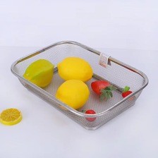 新品长方形不锈钢蔬菜水果篮子厨房用品沥水篮冲孔密网收纳篮