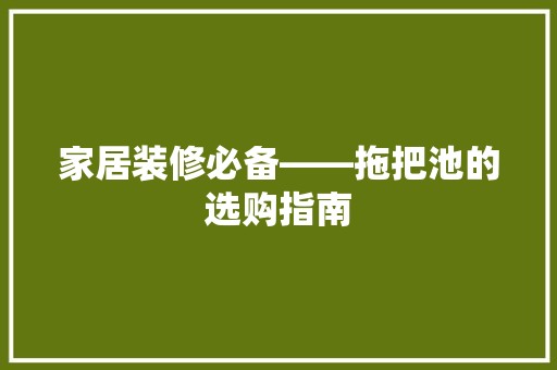 家居装修必备——拖把池的选购指南 第1张