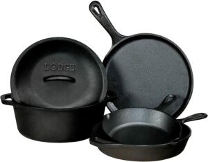 最佳铸铁烹饪套装：Lodge Pre-Seasoned Cast Iron 5 Piece Set