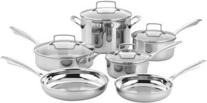 亚马逊上广受好评的不锈钢锅套装：Cuisinart TPS-10 10 Piece Tri-ply Stainless Steel Cookware Set, PC, Silver